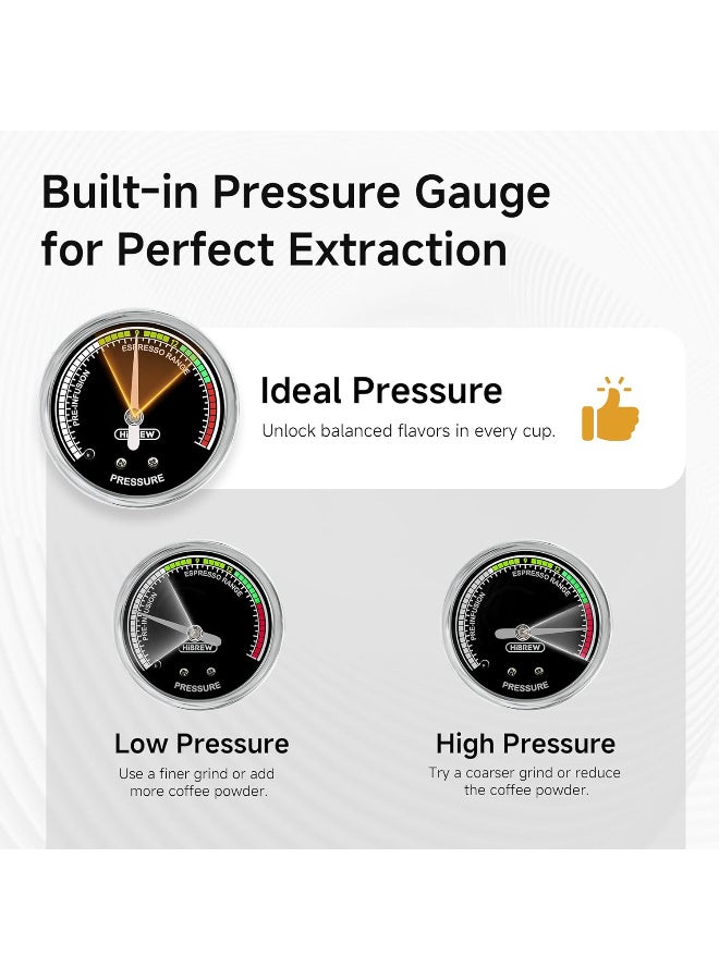 هيبرو ماكينة صنع قهوة الإسبريسو القابلة للبرمجة H10A من HIBREW، ماكينة صنع قهوة الإسبريسو من الفولاذ المقاوم للصدأ بضغط 20 بار مع عصا بخار وخزان مياه قابل للإزالة سعة 1.8 لتر - Image 5